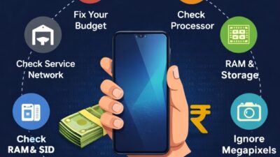 A collection of 2026 smartphones with price tags and comparison graphics, representing a smart buying guide.