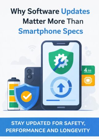 Smartphone software update screen highlighting security and performance improvements