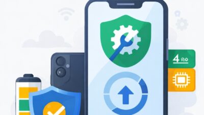 Smartphone software update screen highlighting security and performance improvements