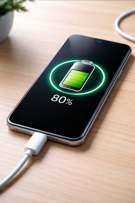 smartphone battery fully charged at 100 percent showing long term battery damage